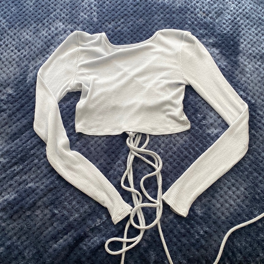 Baby Blue Crop Top Open Tie Back